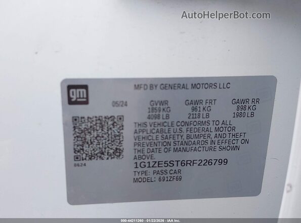 1G1ZE5ST6RF226799 2024 CHEVROLET MALIBU Белый Вид подкапотного пространства