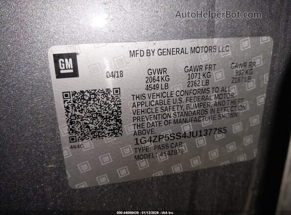 1G4ZP5SS4JU137785 2018 BUICK LACROSSE Серый Вид подкапотного пространства