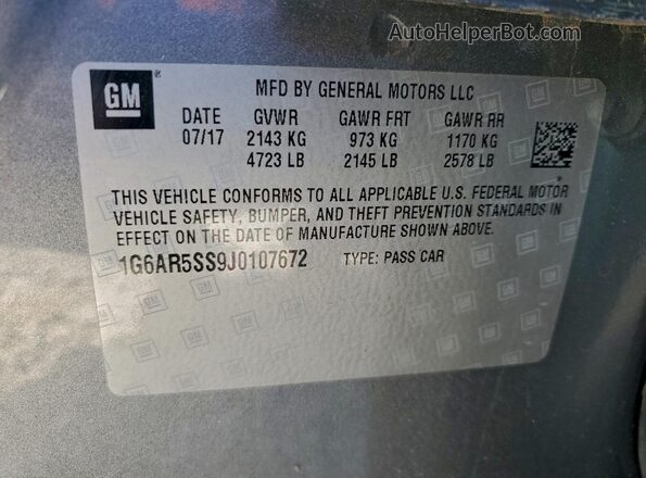 1G6AR5SS9J0107672 2018 CADILLAC CTS Серый Вид наклейки с VIN-кодом