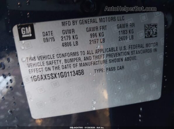 1G6AX5SX1G0113458 2016 CADILLAC CTS Синий Вид подкапотного пространства