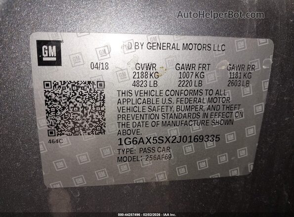 1G6AX5SX2J0169335 2018 CADILLAC CTS Серый Вид подкапотного пространства