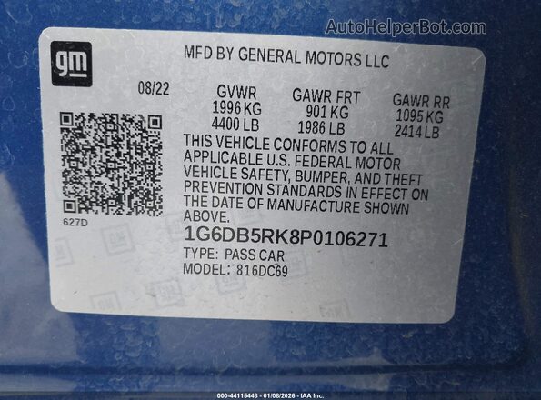 1G6DB5RK8P0106271 2023 CADILLAC CT4 Blue ძრავის განყოფილების ხედი