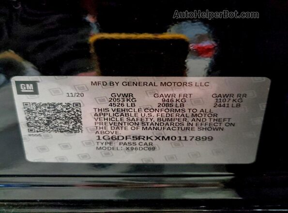 1G6DF5RKXM0117899 2021 CADILLAC CT4 Black VIN კოდის სტიკერის ხედი