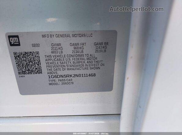 1G6DN5RK2N0111468 2022 CADILLAC CT5 Белый Вид подкапотного пространства