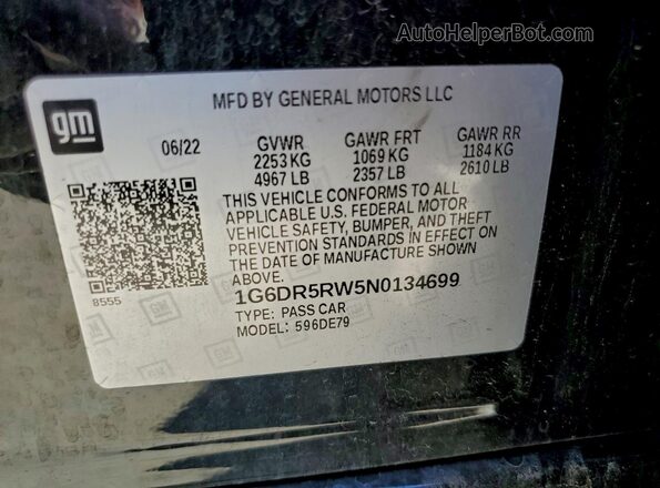 1G6DR5RW5N0134699 2022 CADILLAC CT5 Черный Вид наклейки с VIN-кодом