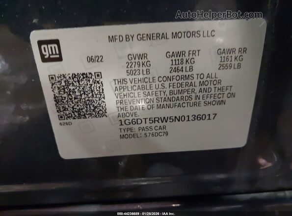 1G6DT5RW5N0136017 2022 CADILLAC CT5 Серый Вид подкапотного пространства