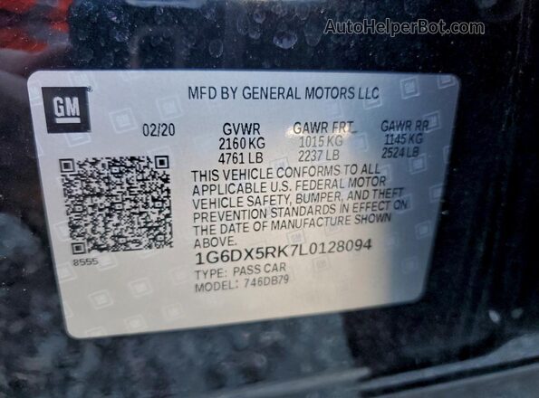1G6DX5RK7L0128094 2020 CADILLAC CT5 Black Vista de la etiqueta del VIN
