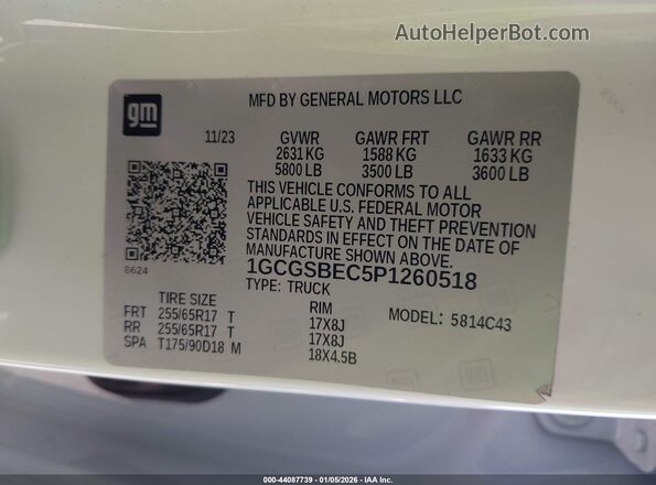 1GCGSBEC5P1260518 2023 CHEVROLET COLORADO White Вид підкапотного простору