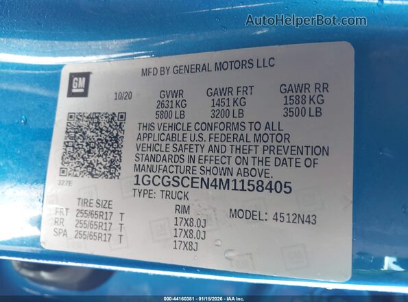 1GCGSCEN4M1158405 2021 CHEVROLET COLORADO Синий Вид подкапотного пространства