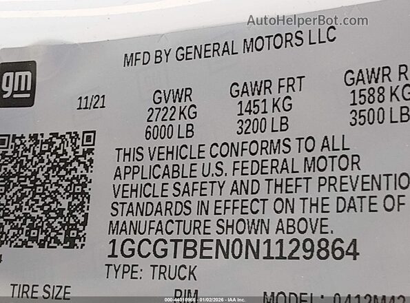 1GCGTBEN0N1129864 2022 CHEVROLET COLORADO Белый Вид подкапотного пространства