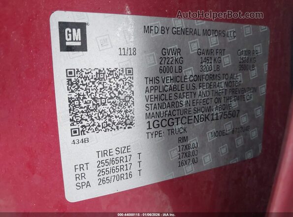 1GCGTCEN6K1175507 2019 CHEVROLET COLORADO Красный Вид подкапотного пространства