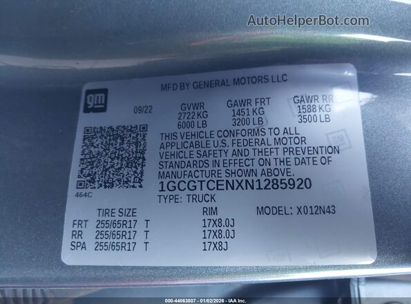 1GCGTCENXN1285920 2022 CHEVROLET COLORADO Серый Вид подкапотного пространства