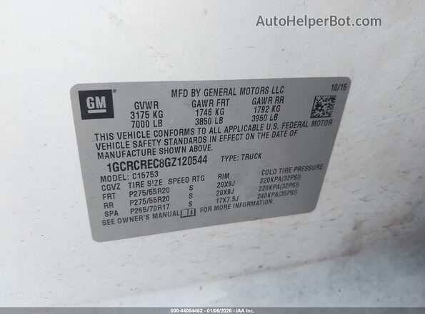 1GCRCREC8GZ120544 2016 CHEVROLET SILVERADO Белый Вид подкапотного пространства