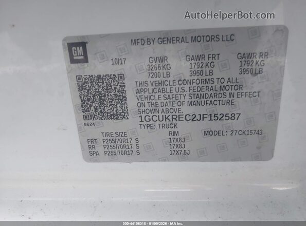 1GCUKREC2JF152587 2018 CHEVROLET SILVERADO Белый Вид подкапотного пространства