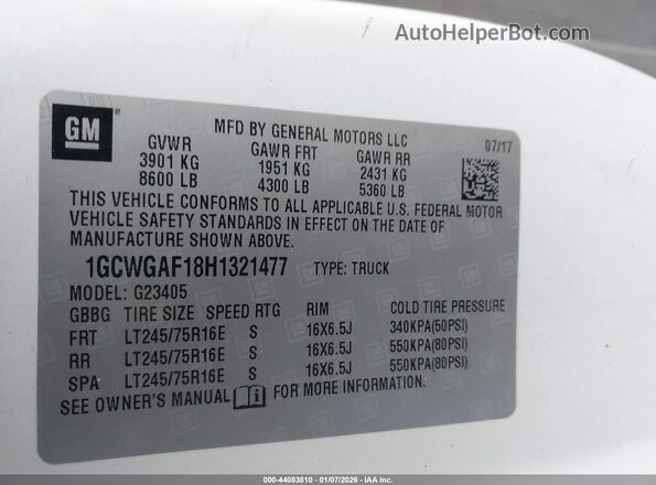 1GCWGAF18H1321477 2017 CHEVROLET EXPRESS Белый Вид подкапотного пространства