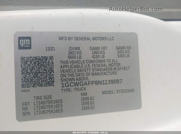 1GCWGAFP8N1139097 2022 CHEVROLET EXPRESS White Widok komory silnika