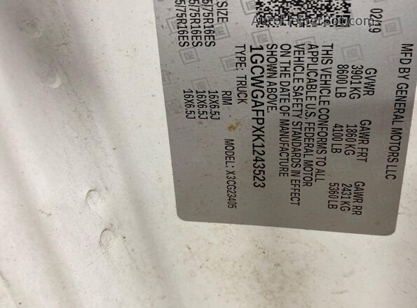 1GCWGAFPXK1243523 2019 CHEVROLET EXPRESS White 