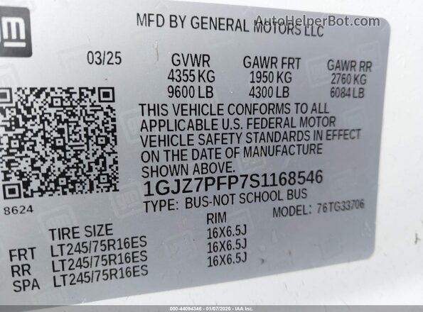 1GJZ7PFP7S1168546 2025 GMC SAVANA PASSENGER White Вид підкапотного простору