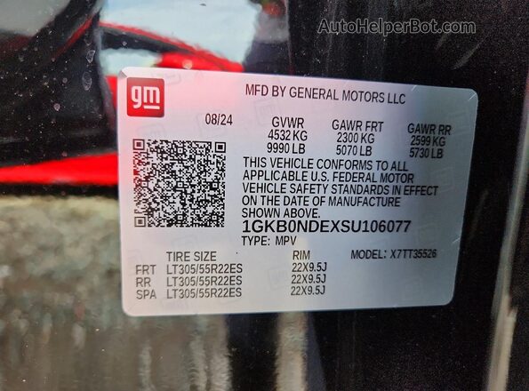 1GKB0NDEXSU106077 2025 GMC HUMMER Black Widok naklejki z numerem VIN
