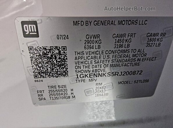 1GKENNKS5RJ200872 2024 GMC ACADIA Белый Панорамный вид салона 360°