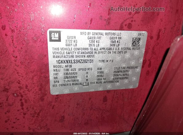 1GKKNXLS3HZ282131 2017 GMC ACADIA Red Widok komory silnika