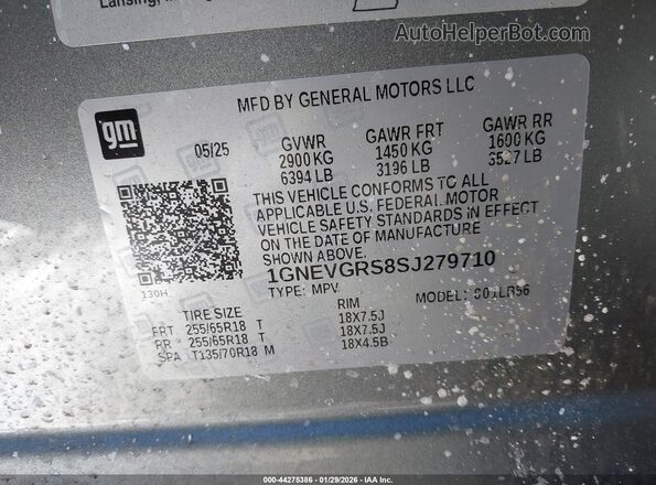 1GNEVGRS8SJ279710 2025 CHEVROLET TRAVERSE Синий Вид подкапотного пространства