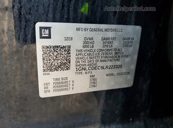 1GNLCDEC5LR223320 2020 CHEVROLET TAHOE Черный Панорамный вид салона 360°
