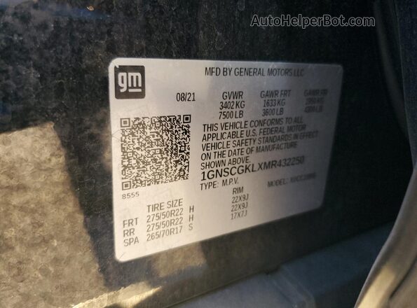 1GNSCGKLXMR432250 2021 CHEVROLET SUBURBAN Черный Вид наклейки с VIN-кодом