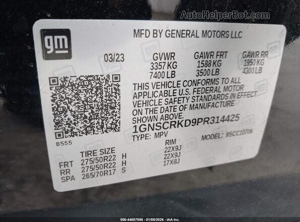 1GNSCRKD9PR314425 2023 CHEVROLET TAHOE Черный Вид подкапотного пространства