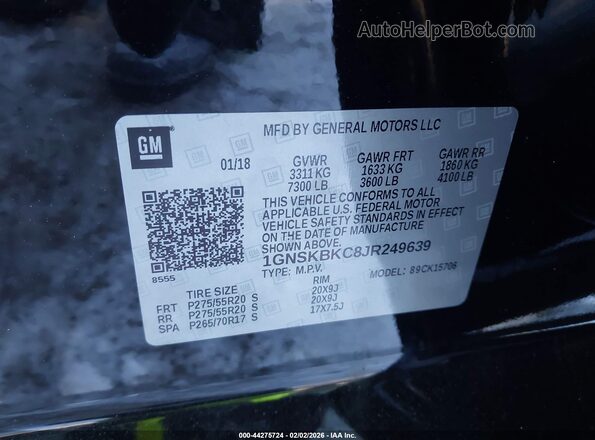 1GNSKBKC8JR249639 2018 CHEVROLET TAHOE Черный Вид подкапотного пространства