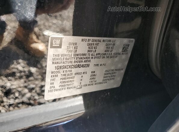 1GNSKCKC5GR249239 2016 CHEVROLET TAHOE Черный Вид наклейки с VIN-кодом