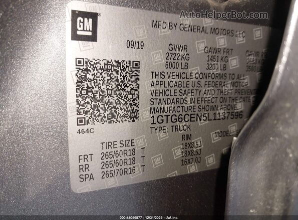 1GTG6CEN5L1137596 2020 GMC CANYON Серый Вид подкапотного пространства