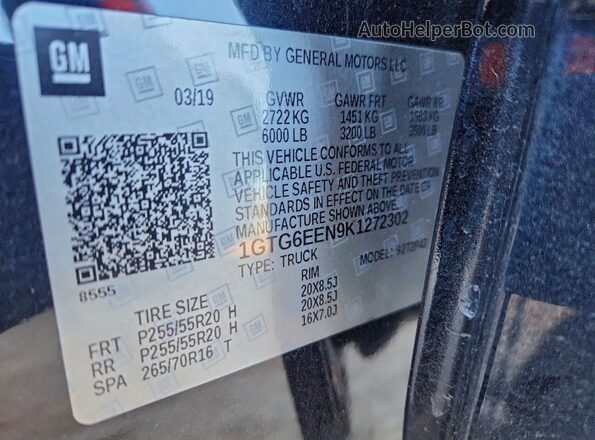 1GTG6EEN9K1272302 2019 GMC CANYON Черный Вид наклейки с VIN-кодом