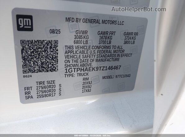 1GTPHAEK9TZ146467 2026 GMC SIERRA Белый Вид подкапотного пространства