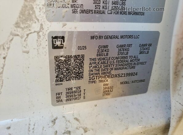 1GTPHDEDXSZ199924 2025 GMC SIERRA Белый Вид подкапотного пространства