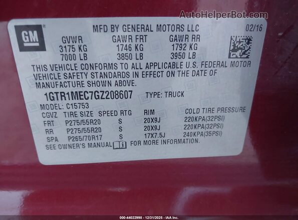 1GTR1MEC7GZ208607 2016 GMC SIERRA Бордовый Вид подкапотного пространства