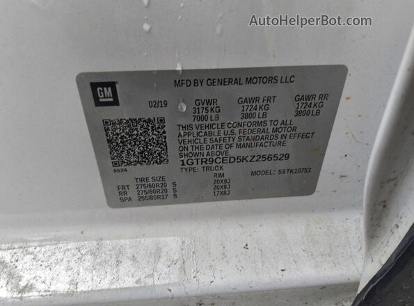1GTR9CED5KZ256529 2019 GMC SIERRA Белый Вид подкапотного пространства