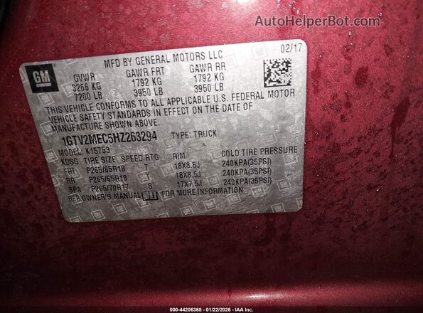 1GTV2MEC5HZ263294 2017 GMC SIERRA Темно-бордовый Вид подкапотного пространства