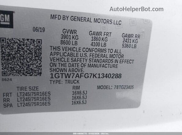 1GTW7AFG7K1340288 2019 GMC SAVANA 2500 White Вид підкапотного простору