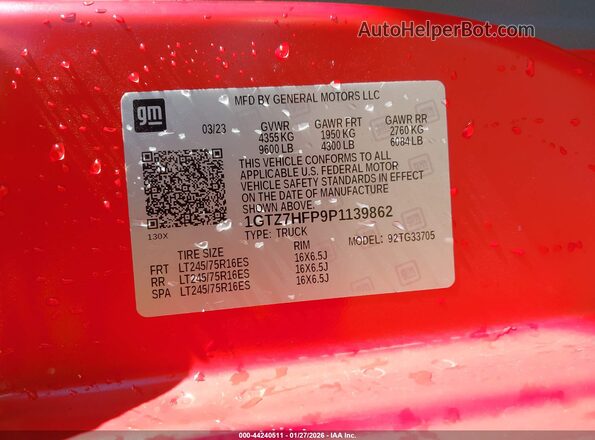 1GTZ7HFP9P1139862 2023 GMC SAVANA CARGO Красный Вид подкапотного пространства