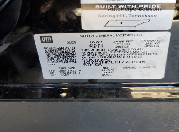 1GYC3NML0TZ700195 2026 CADILLAC VISTIQ Черный Вид наклейки с VIN-кодом