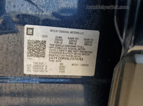 1GYFZDR41LF074763 2020 CADILLAC XT4 Blue Вид підкапотного простору