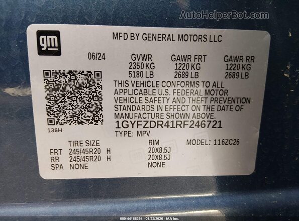 1GYFZDR41RF246721 2024 CADILLAC XT4 Синий Вид подкапотного пространства