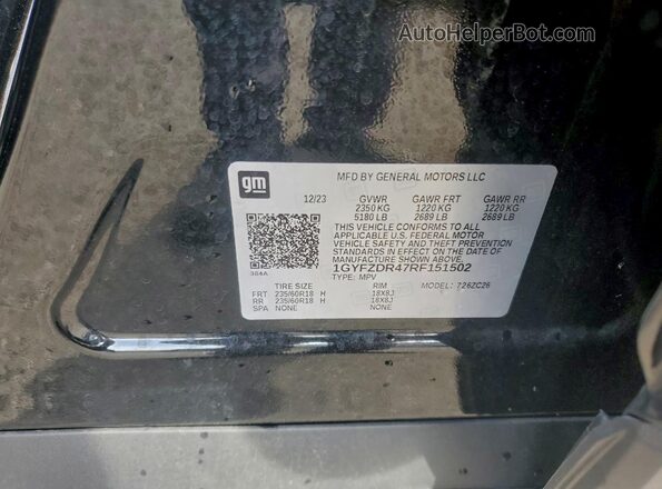 1GYFZDR47RF151502 2024 CADILLAC XT4 Черный Вид наклейки с VIN-кодом