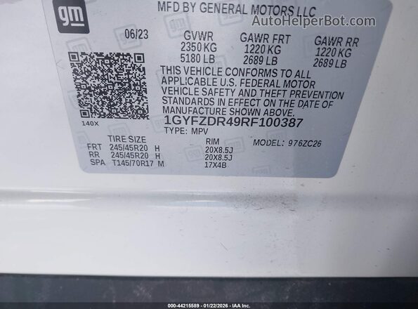 1GYFZDR49RF100387 2024 CADILLAC XT4 White Engine compartment view