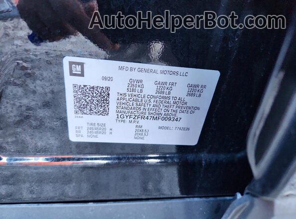 1GYFZFR47MF009347 2021 CADILLAC XT4 Черный Вид наклейки с VIN-кодом