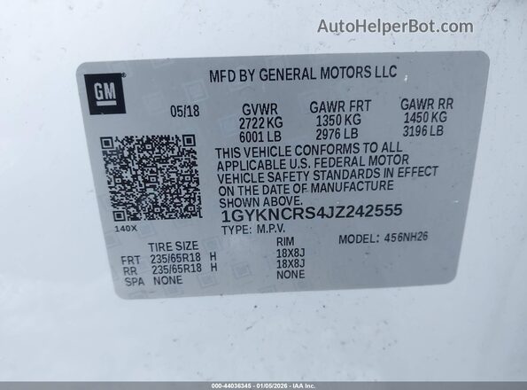 1GYKNCRS4JZ242555 2018 CADILLAC XT5 Белый Вид подкапотного пространства