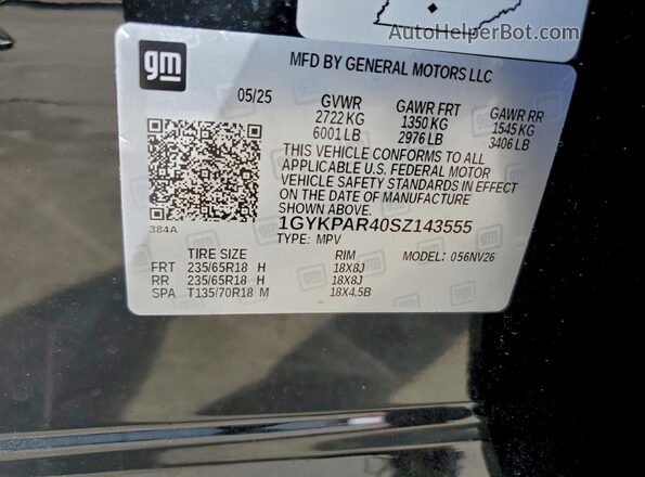 1GYKPAR40SZ143555 2025 CADILLAC OTHER Черный Вид наклейки с VIN-кодом
