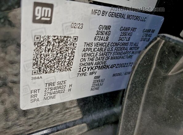 1GYKPMRK4PZ002172 2023 CADILLAC OTHER Черный Вид наклейки с VIN-кодом