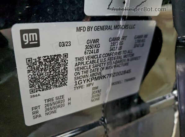 1GYKPMRK7PZ002845 2023 CADILLAC OTHER Black Widok naklejki z numerem VIN